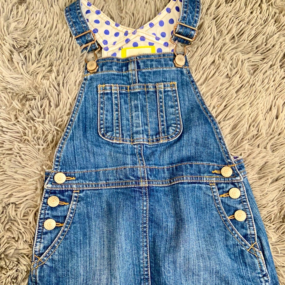 Mini Boden denim overall skirt 3-4Y